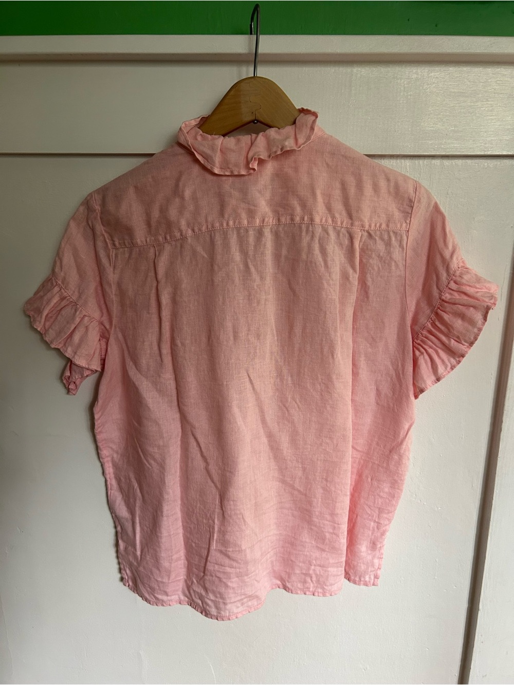 J. Crew Pink Linen Ruffle Short-Sleeve Button-Up Blouse - Picture 3 of 4
